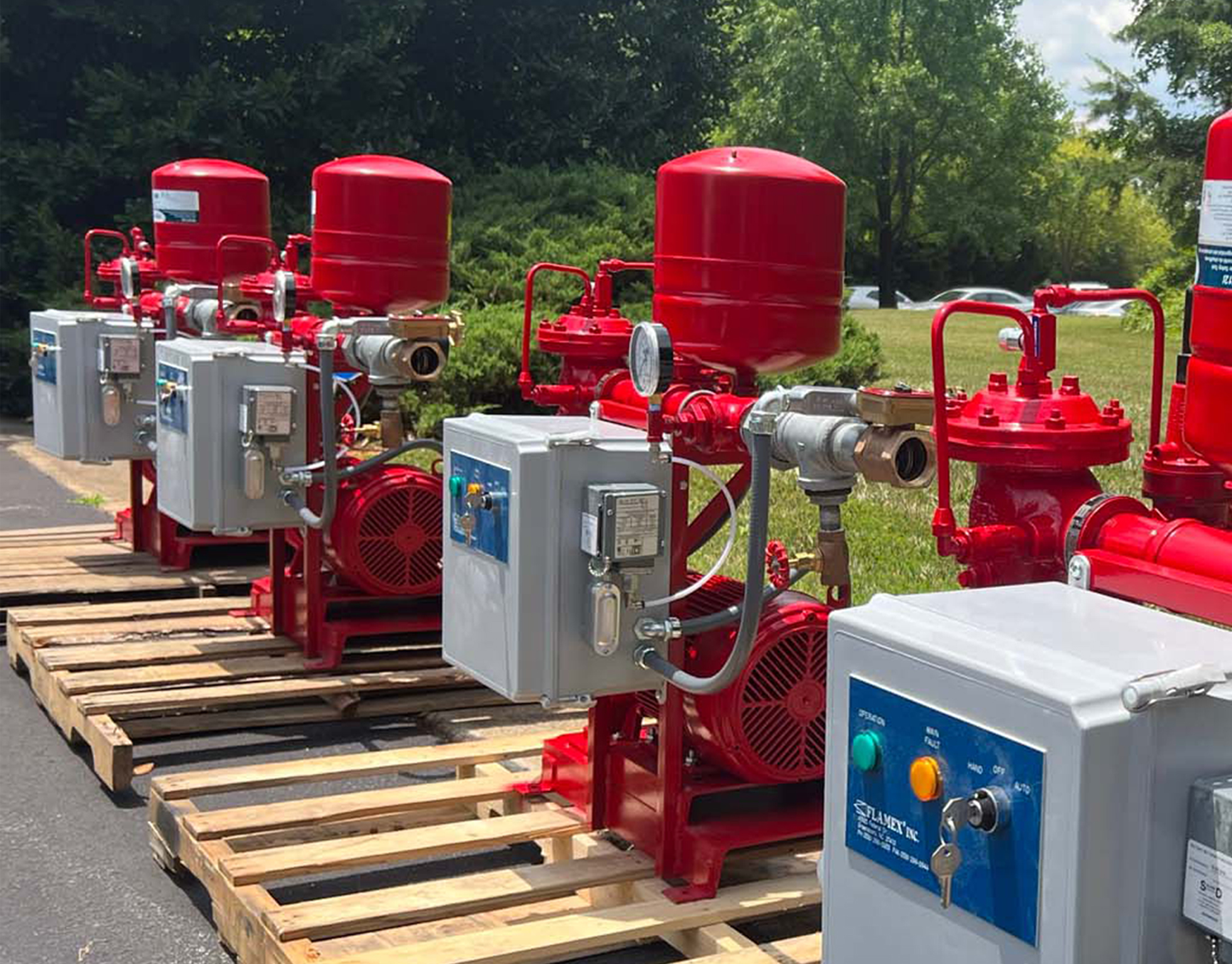 A water suppression Booster Pump may be required in installations where the plant water supply is insufficient to meet the minimum requirements of the FLAMEX system. 